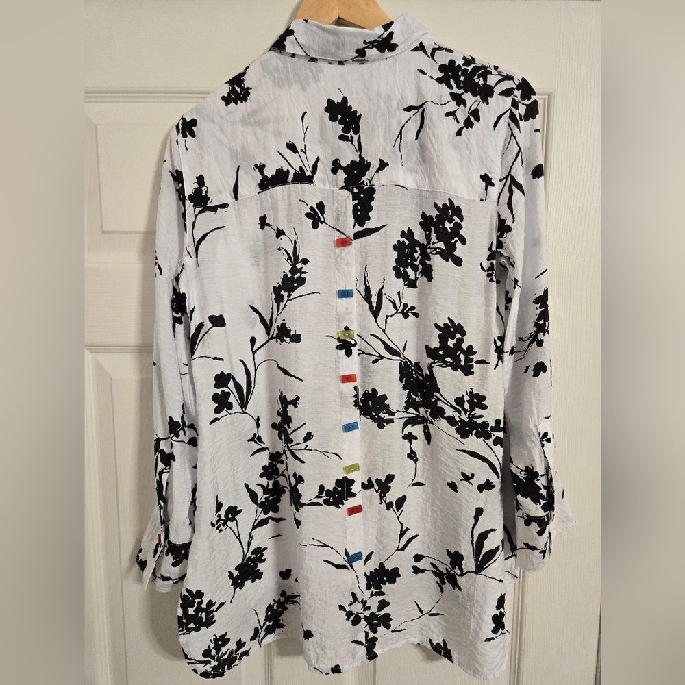 Multiples Button Front Blouse Black And White Dec… - image 2